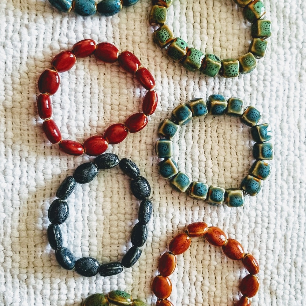 Bracelets handmade ceramic blue, green, red,